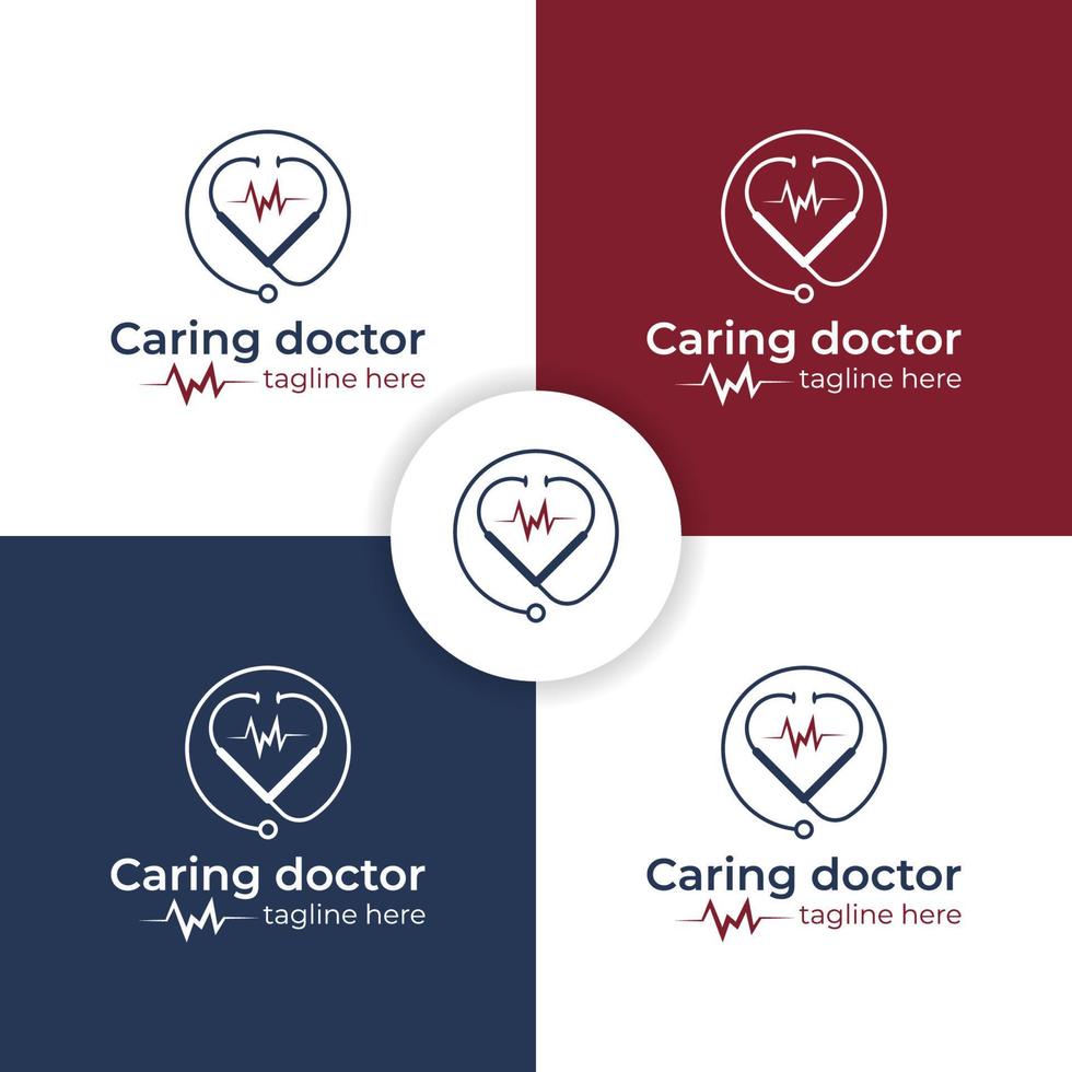Stethoscope love logo design for check heart rate, doctor care logo template vector