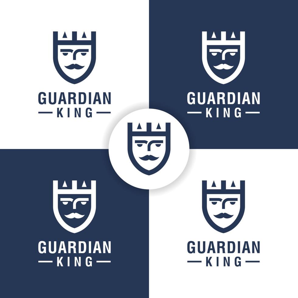 leyenda del logotipo del rey guardián escudo combinado y símbolo de icono de la corona defensa, reino, diseño del logotipo de casta vector