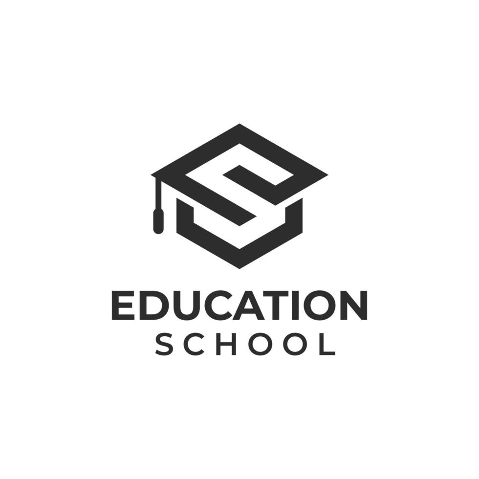 initial letter e, s for education school logo element with cap symbol icon. Online education logo design template vector