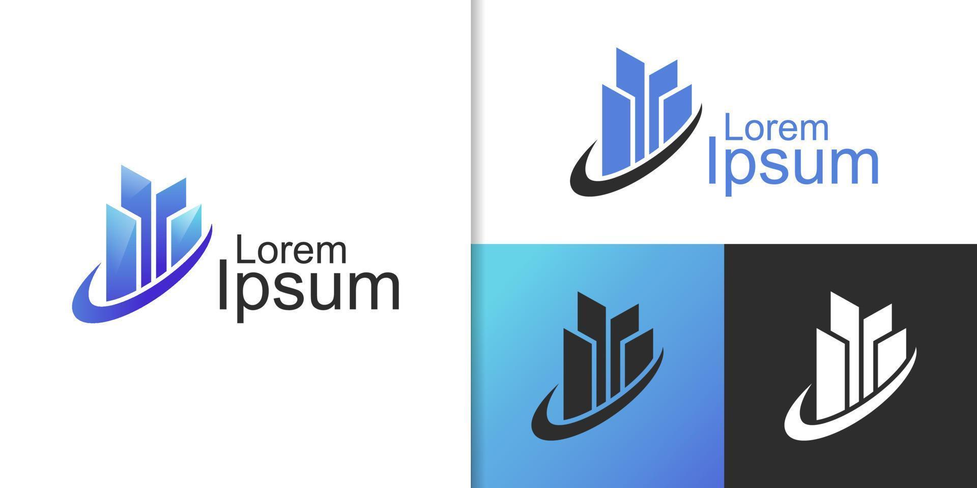 building city real estate logo element, realty property investment logo design with check icon for hotel, business invest vector
