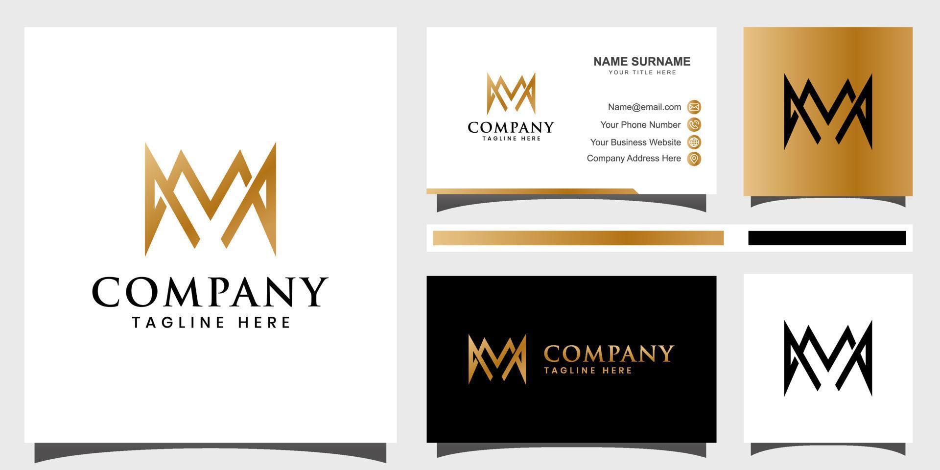 initial letter M crown logo for jewelry, king royal brand company logo design with business card template vector