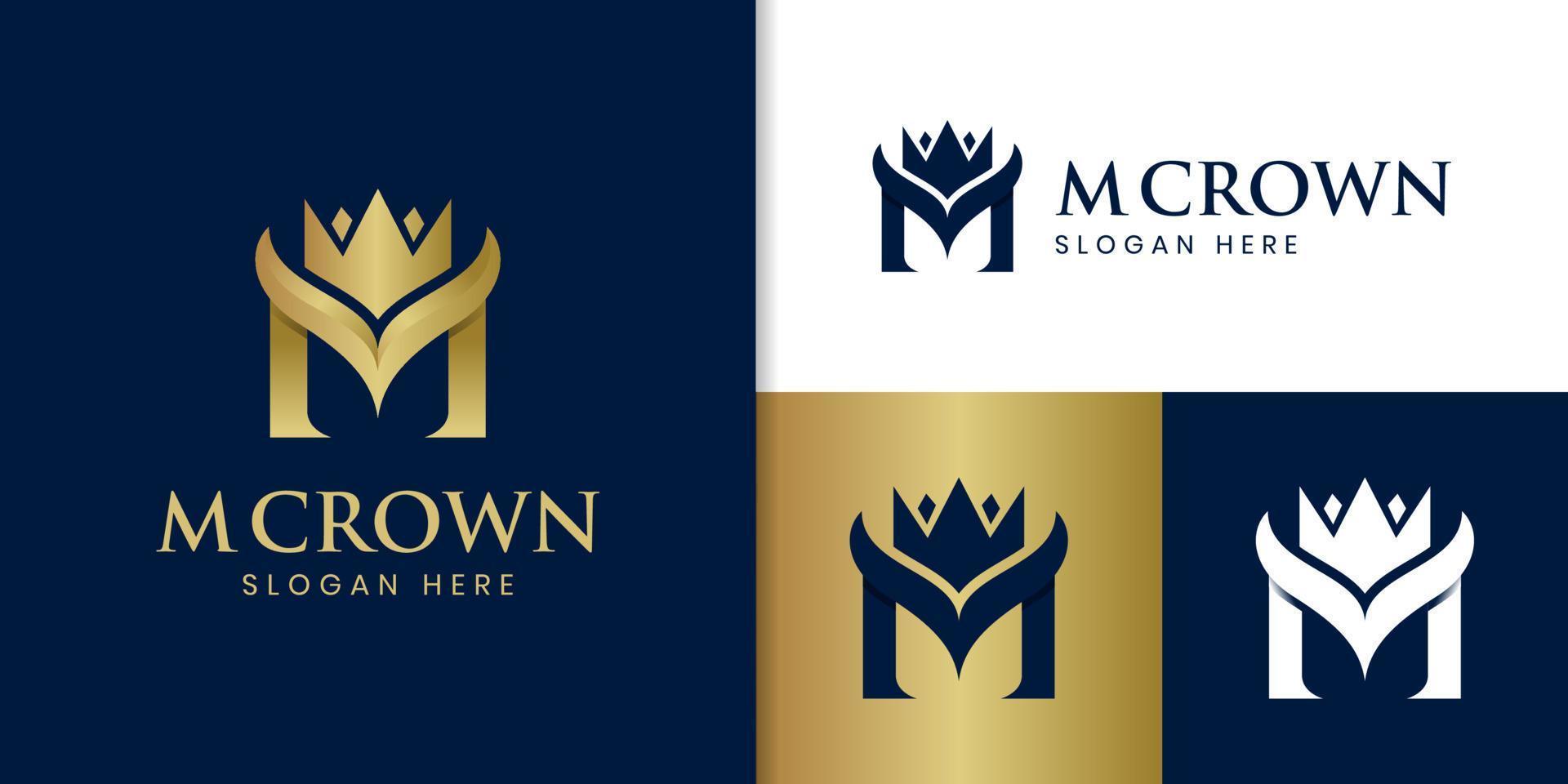initial letter M crown logo for jewelry, king royal brand company logo design vector template