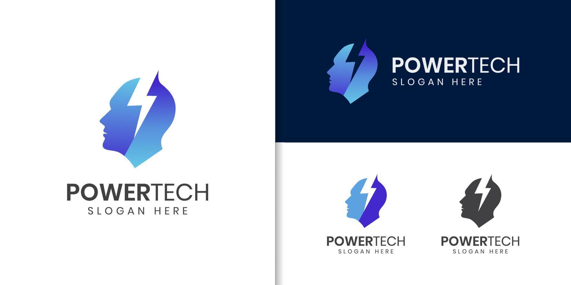 diseño del logotipo de la cabeza eléctrica de potencia. lluvia de ideas rápida creatividad personas para elementos de logotipo de tecnología vector