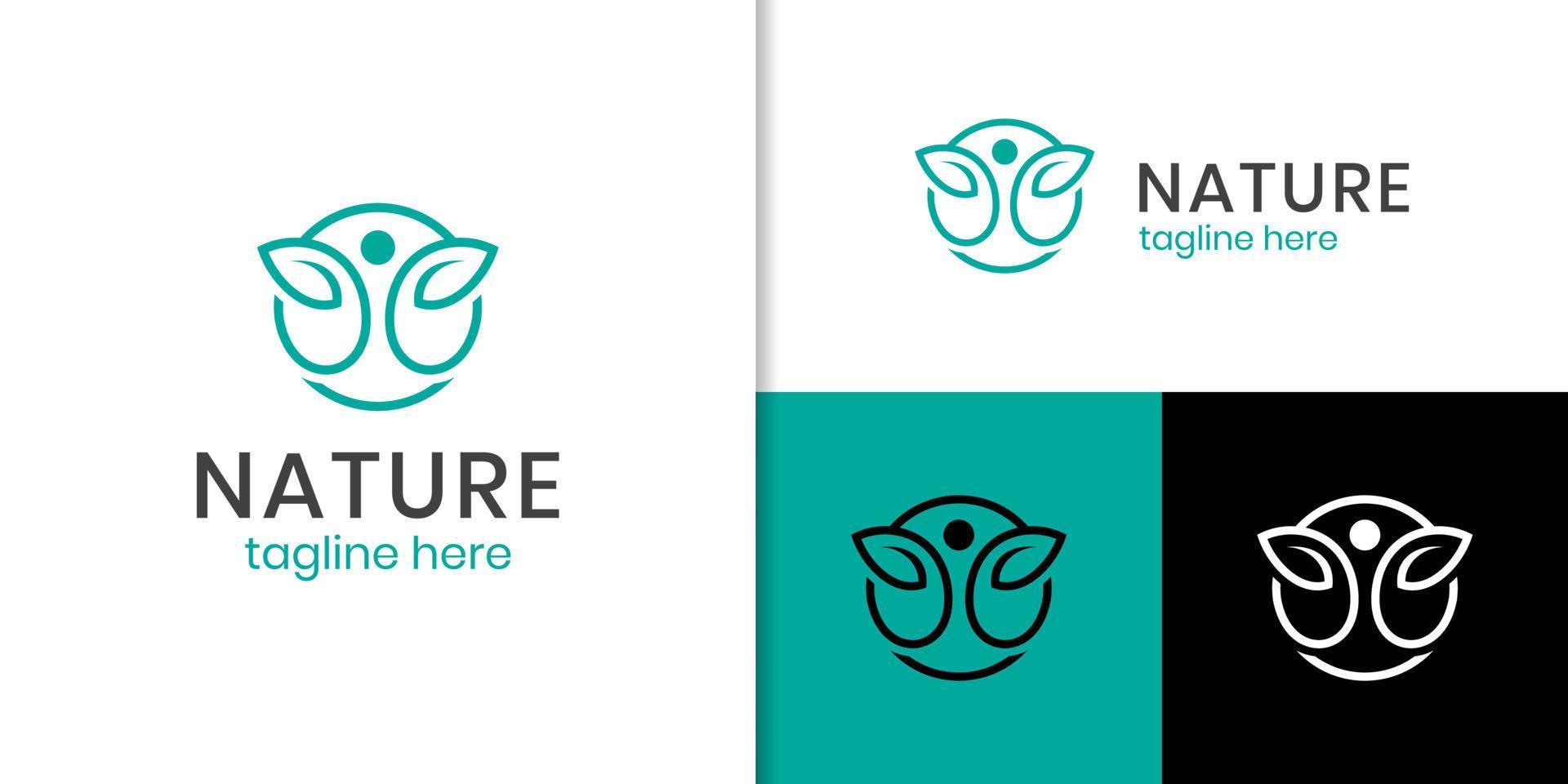 people health care logo with leaf design concept for nature lifestyle logo elements vector