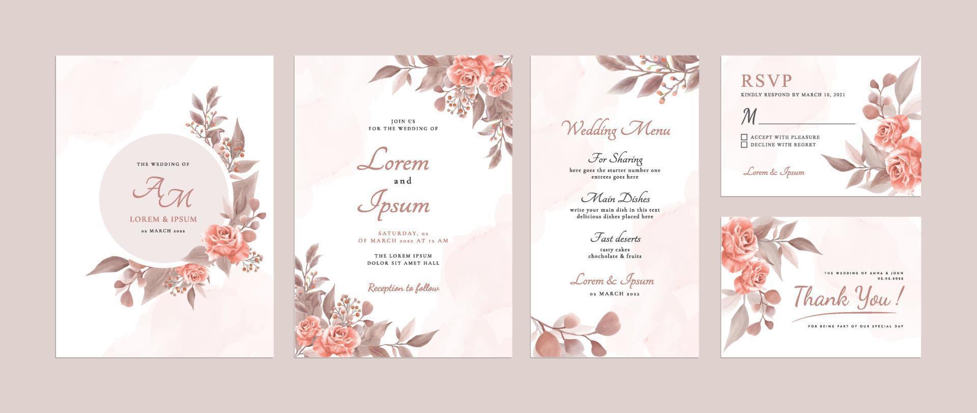 Elegant Floral Hand Drawn Wedding Invitation Card Template vector