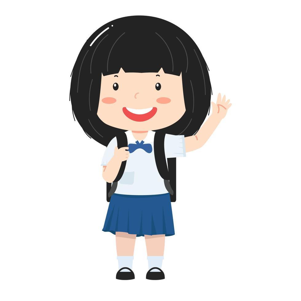 linda estudiante tailandesa con mochila escolar vector