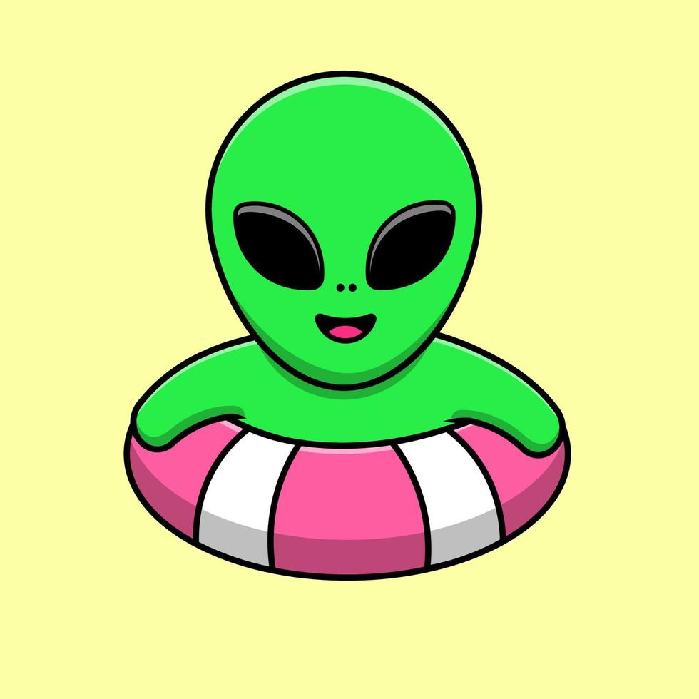 Ilustración de icono de vector de dibujos animados de natación alienígena lindo. concepto de dibujos animados plana