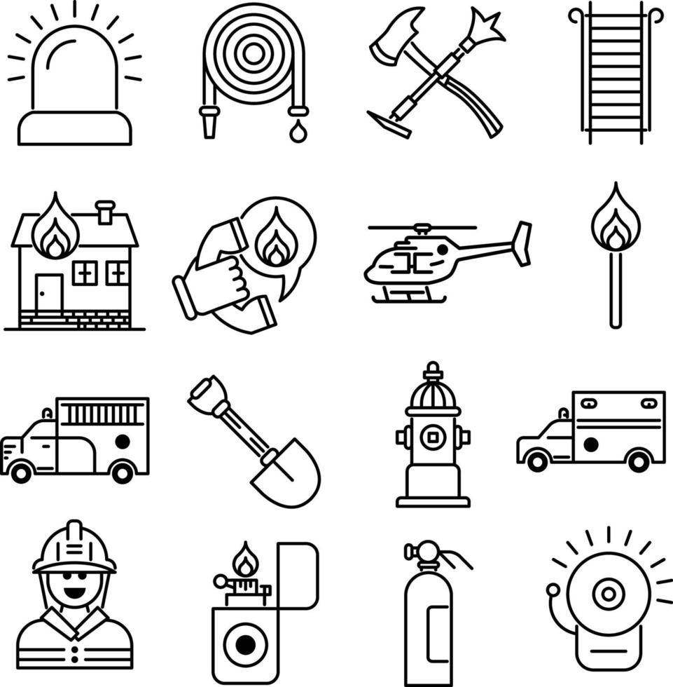 Firefighter and Fire department icons set vector