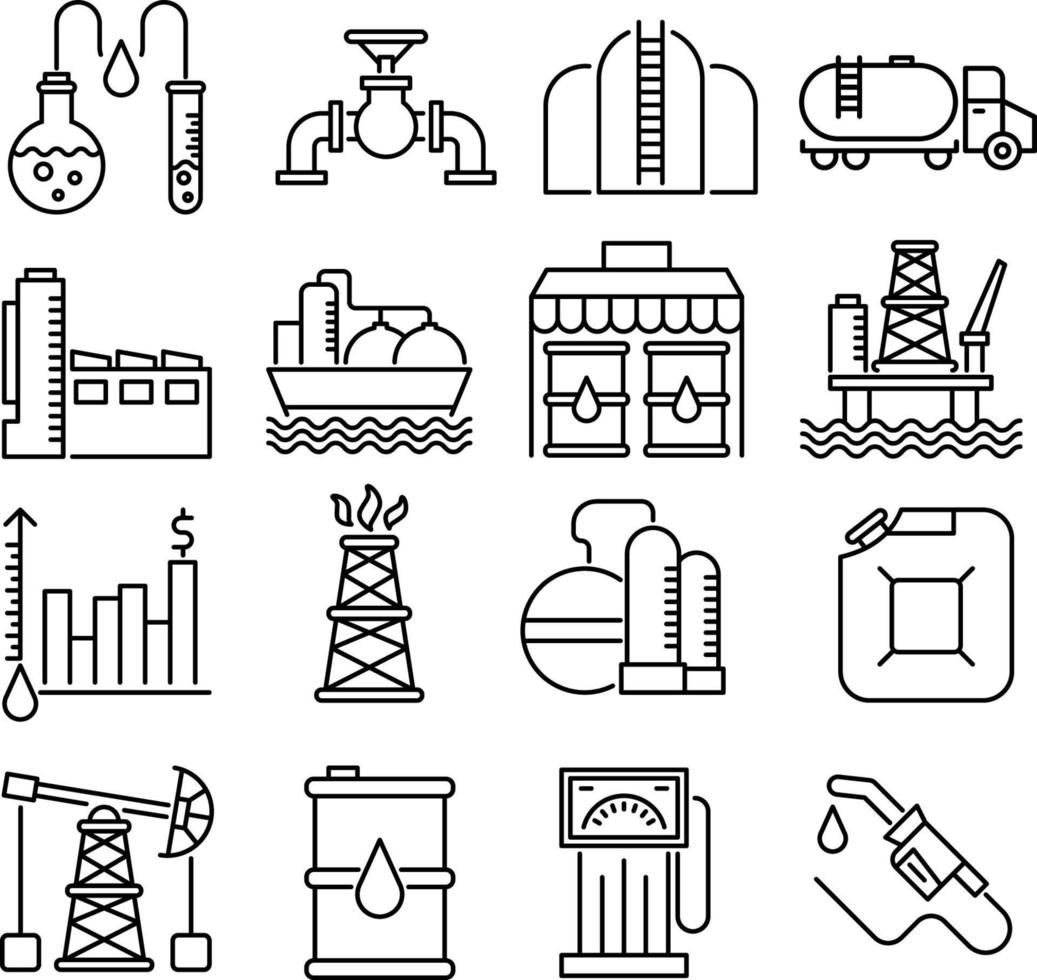 conjunto de iconos de la industria petrolera vector