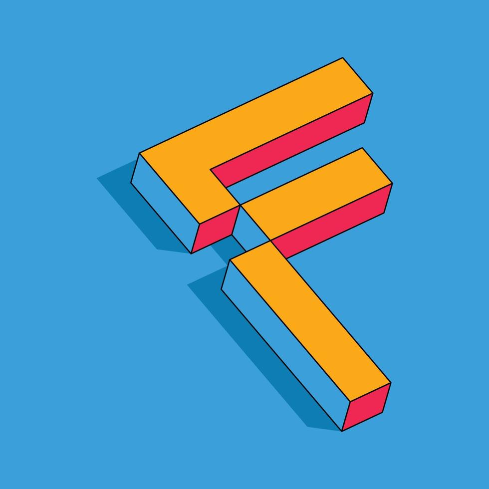 Isometric F letter, F vector 3D logo.