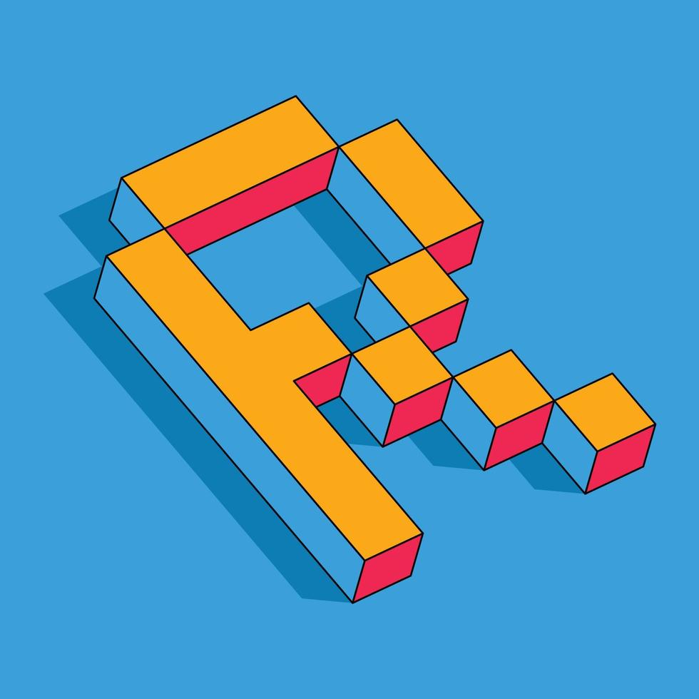 Isometric R letter, R vector 3D logo.