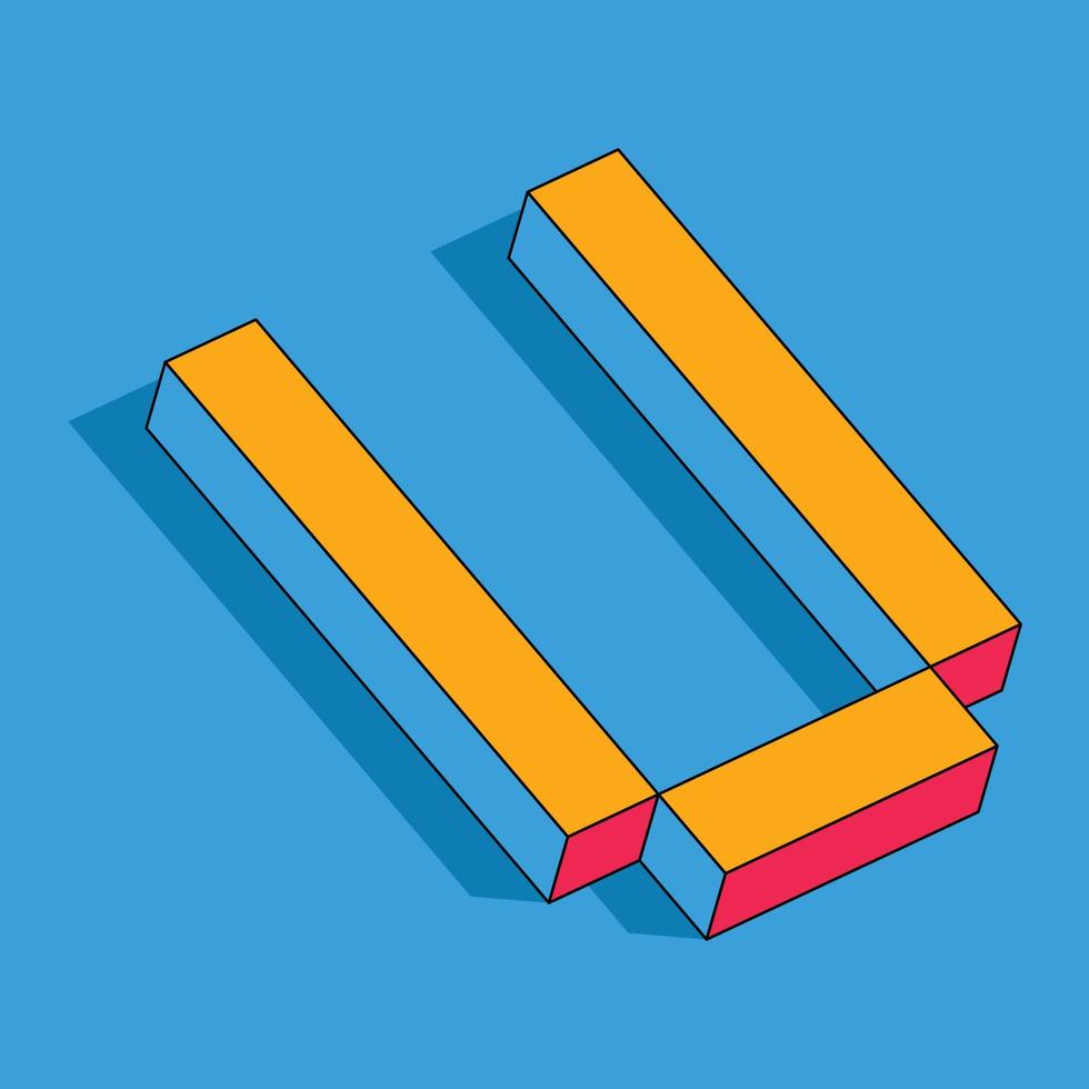Isometric U letter, U vector 3D logo.