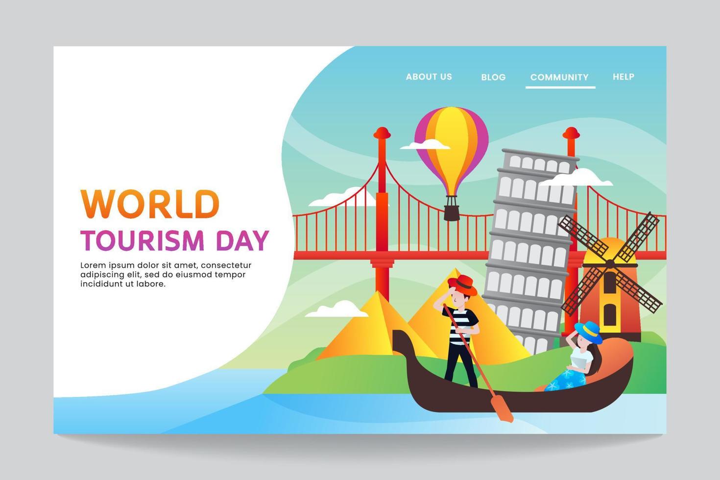 illustration of world tourism day landing page vector