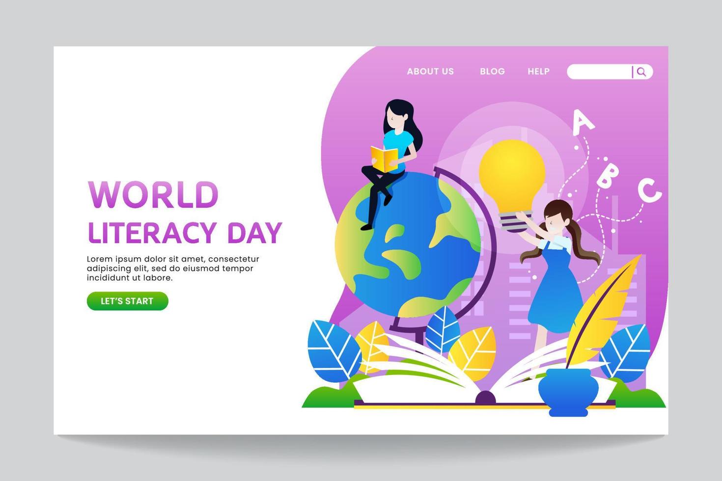 illustration of literacy day landing page vector