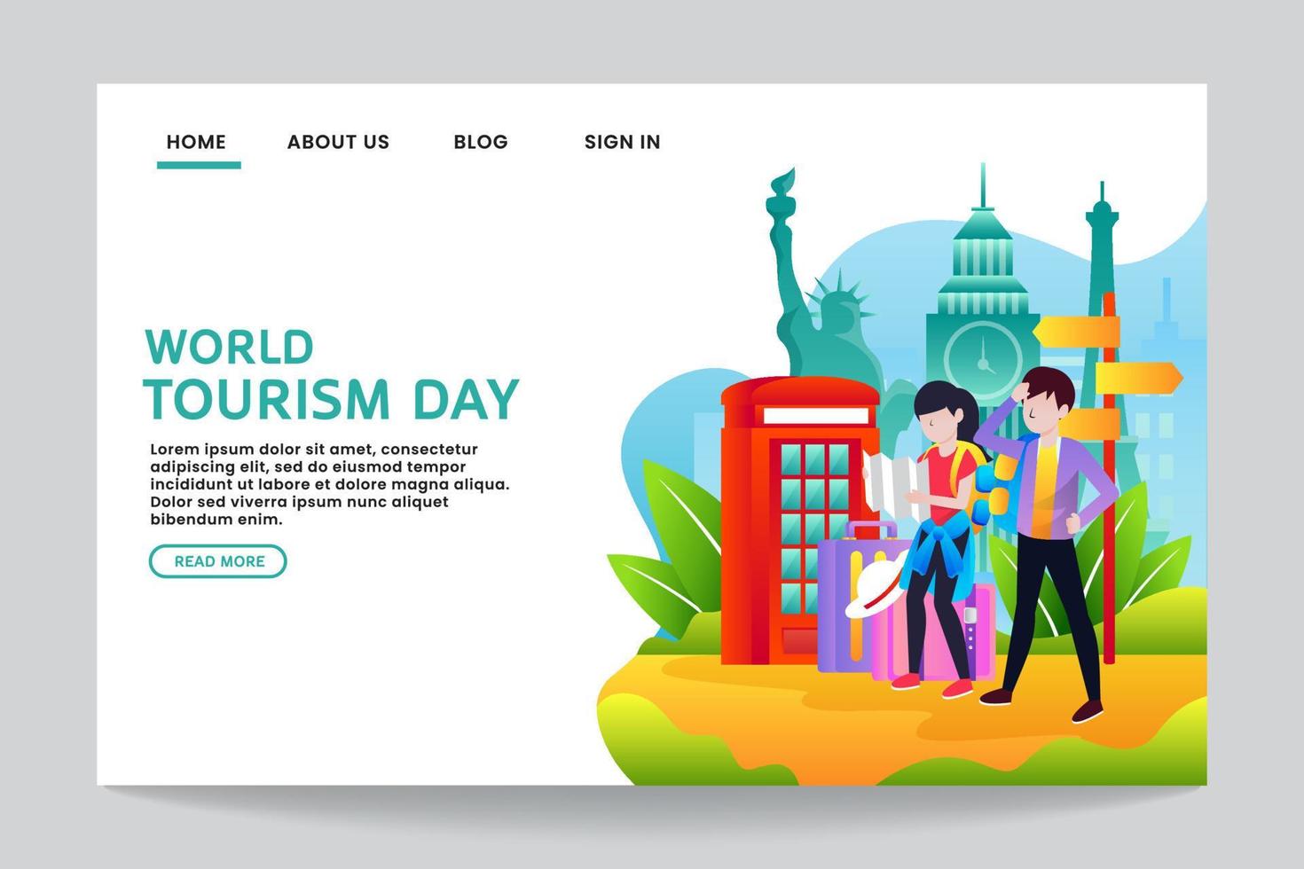 illustration of world tourism day landing page vector