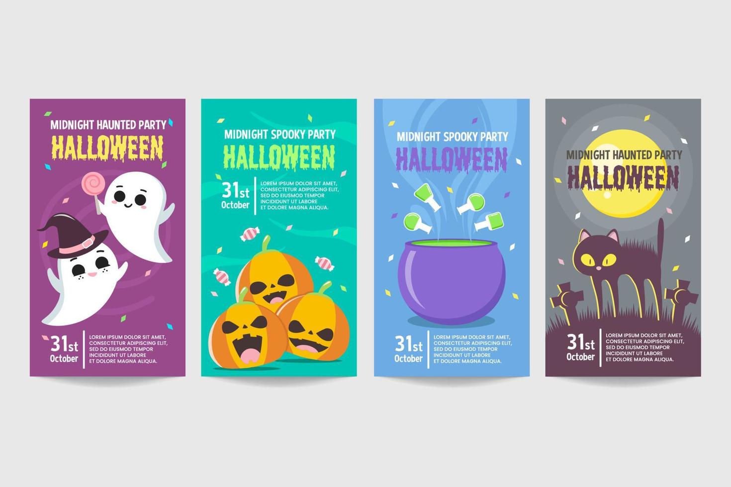 plantilla de conjunto de banner de invitación de halloween colorido vector