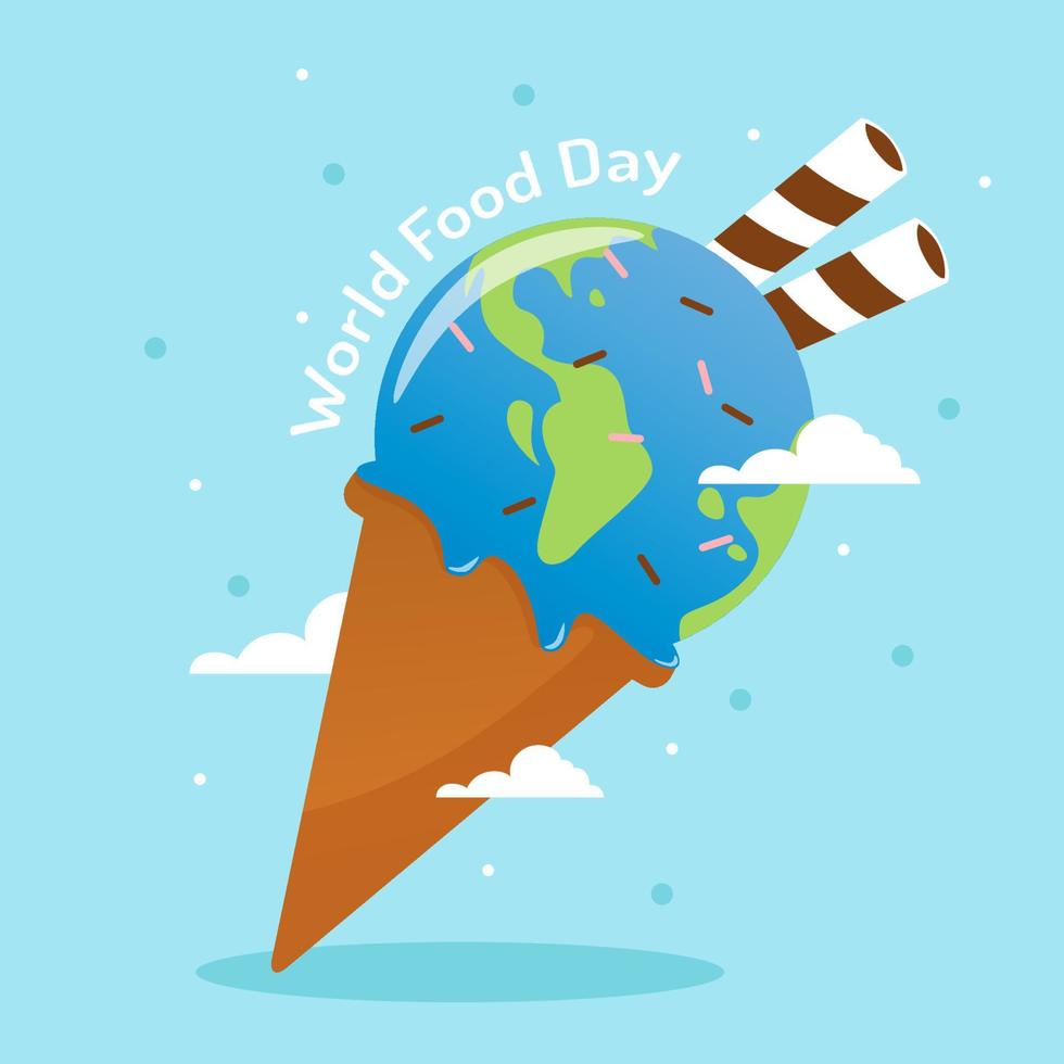 día mundial de la alimentación con forma mundial en helado y vector de palitos de oblea