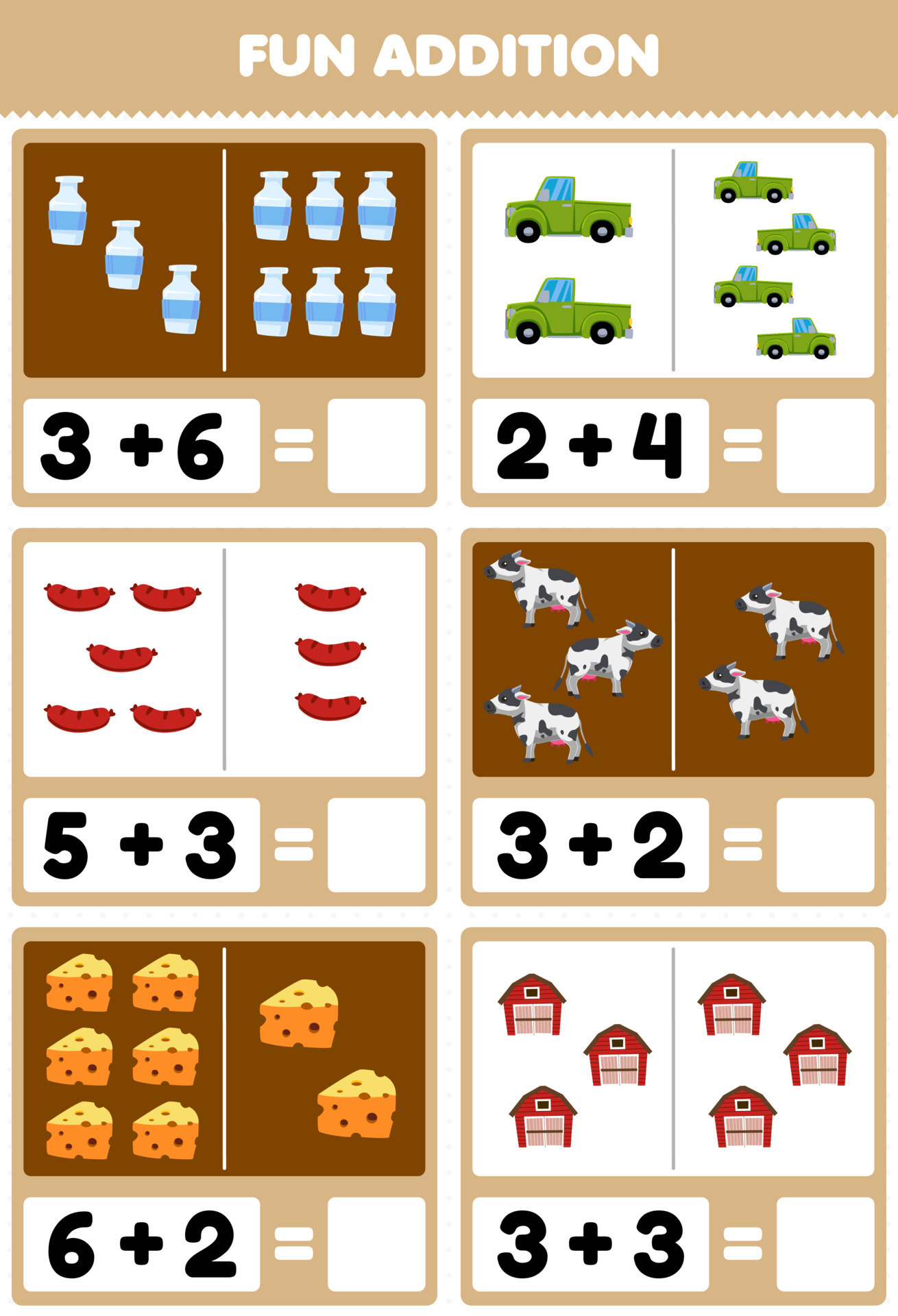Education game for children fun addition by counting and sum of cute ...