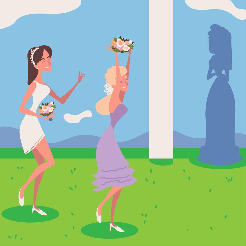 bride and bridesmaid vector