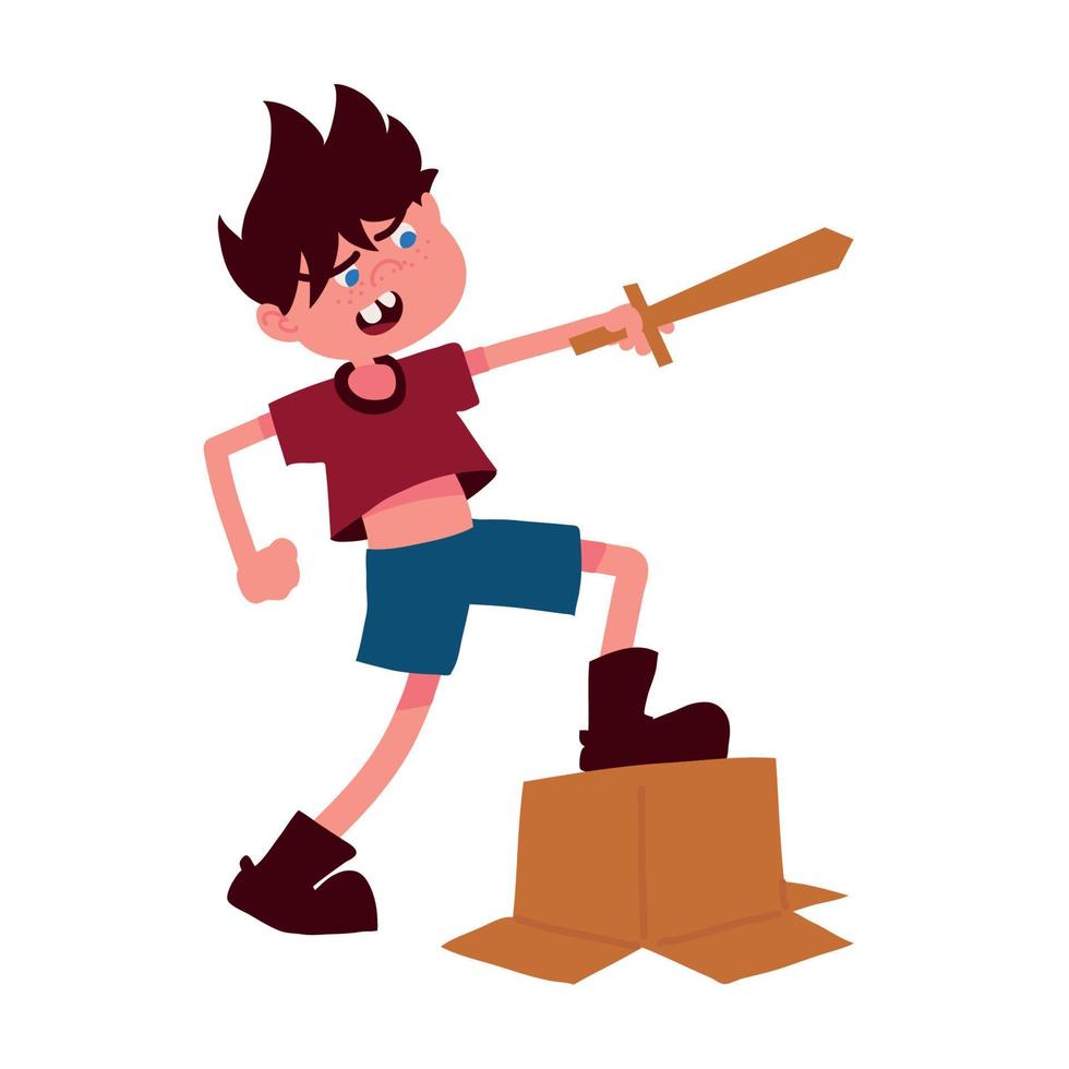 boy playing with sword vector