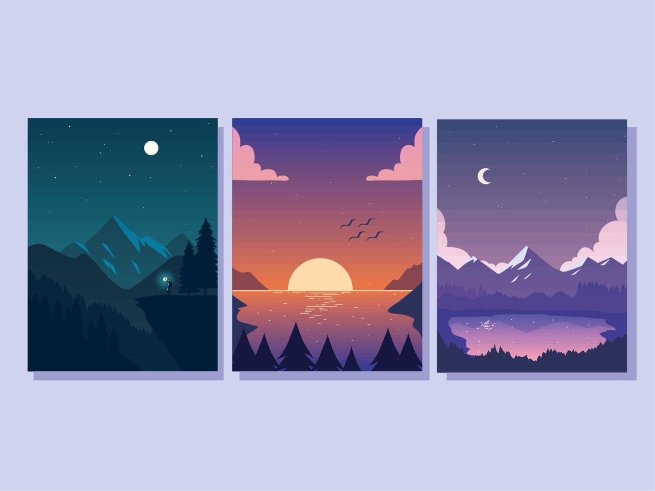 set of different landscapes vector