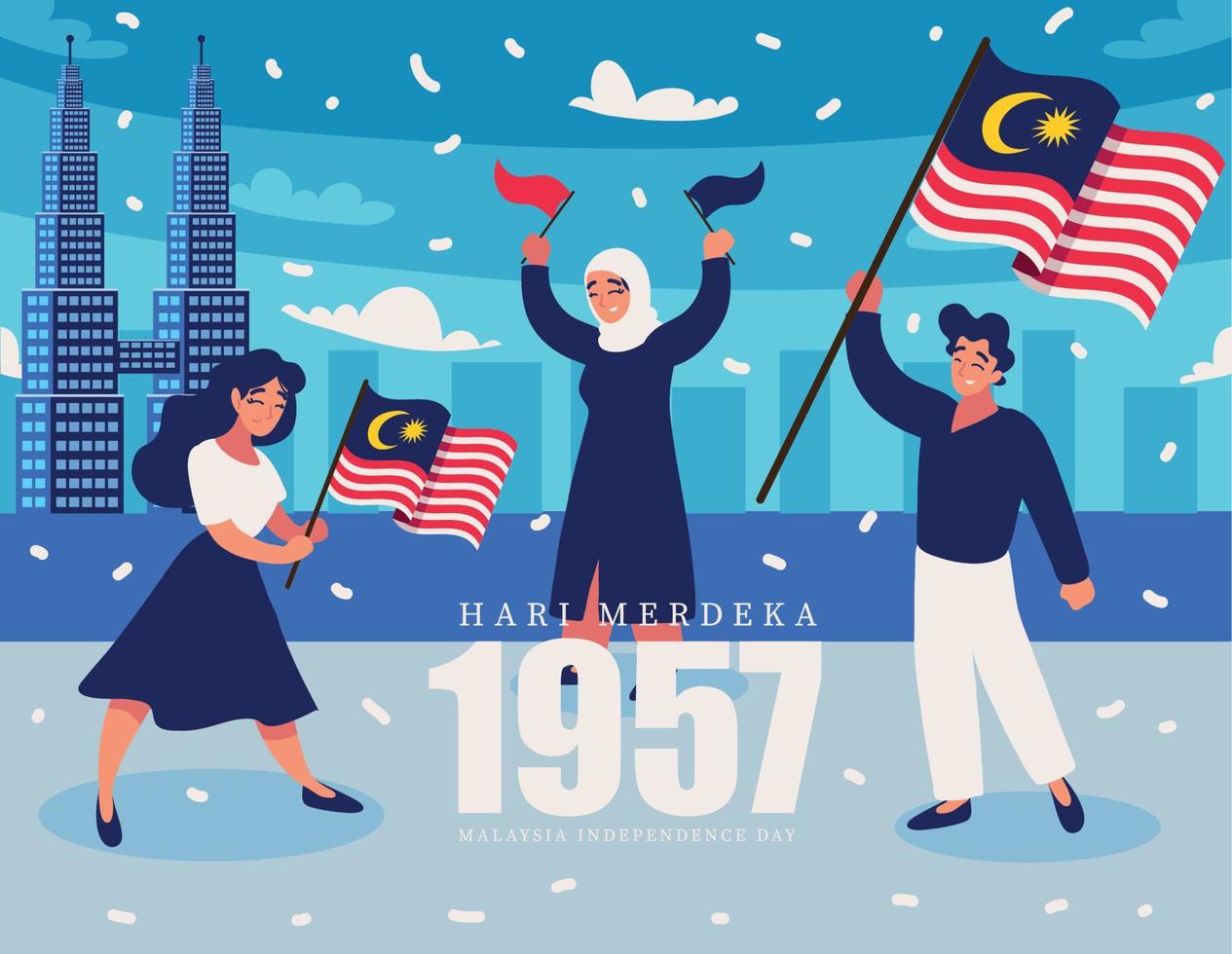 people celebrating hari merdeka festive vector