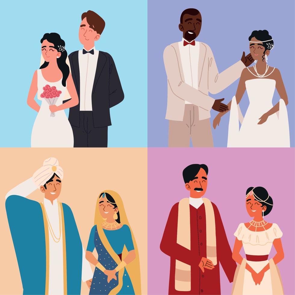 set wedding couples vector