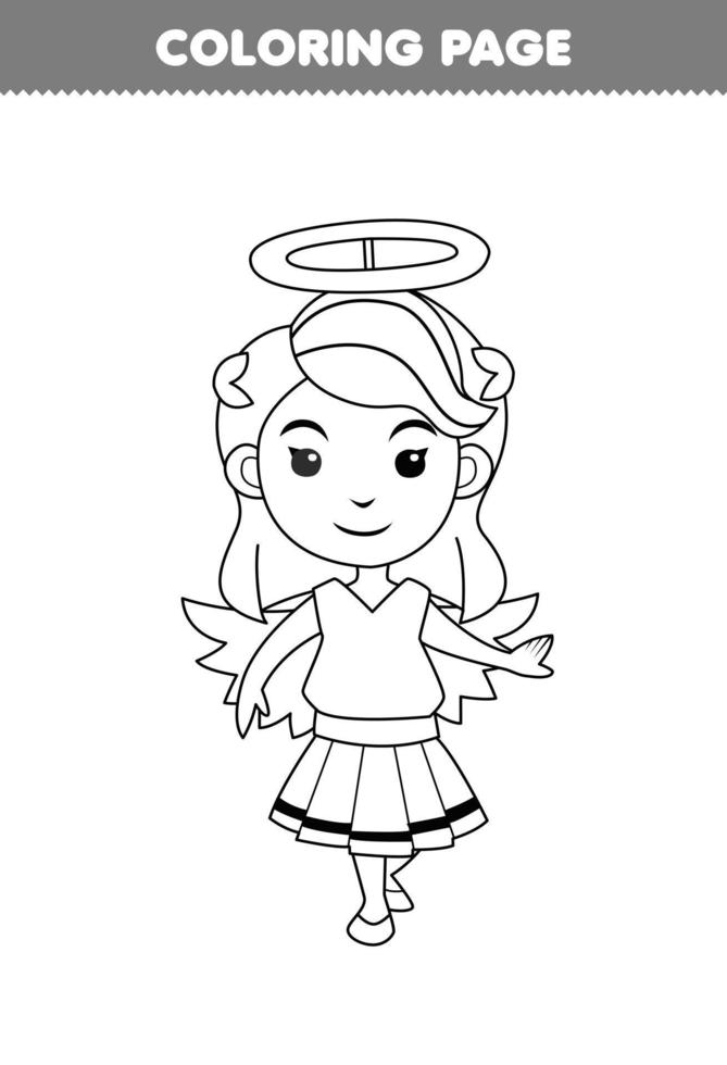 juego educativo para niños página para colorear de dibujos animados lindo ángel niña arte lineal halloween hoja de trabajo imprimible vector