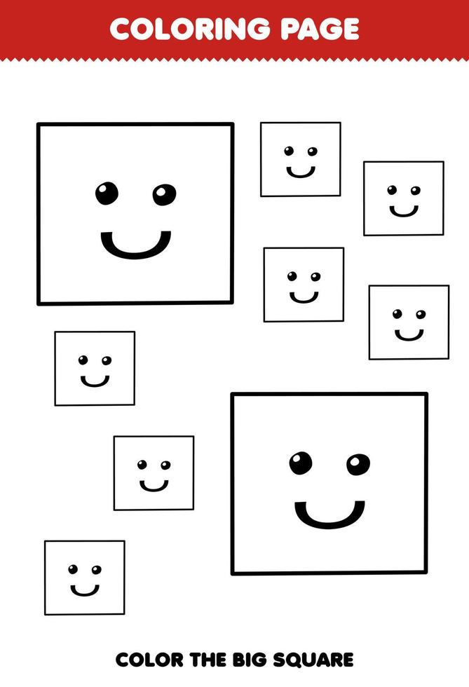 Education game for children coloring page big or small picture of geometric shape square line art printable worksheet vector