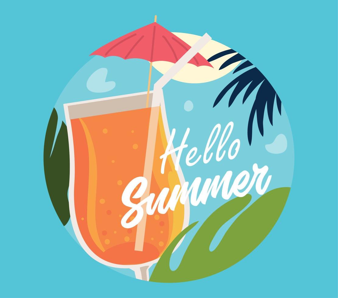 hello summer cocktail vector