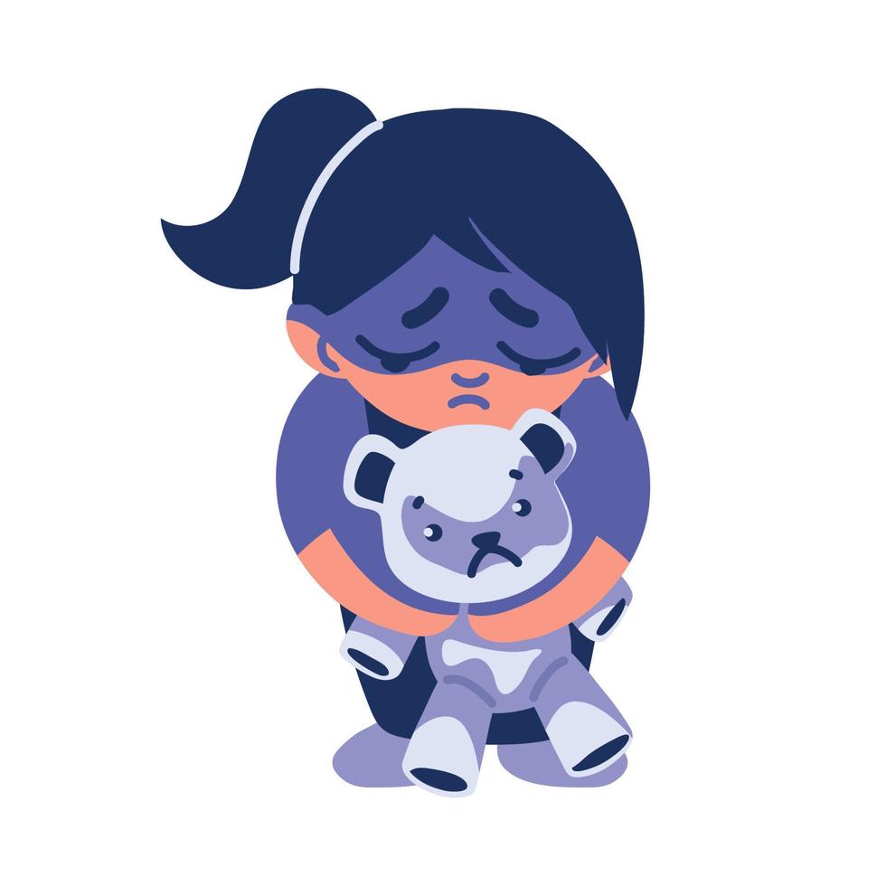 child abuse, sad girl with toy vector