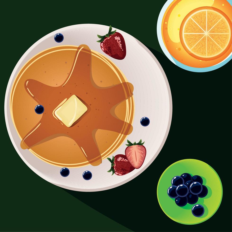 pancakes and fruit breakfast vector