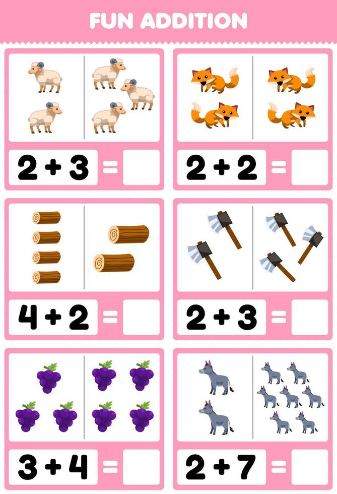 Education game for children fun addition by counting and sum of cute ...