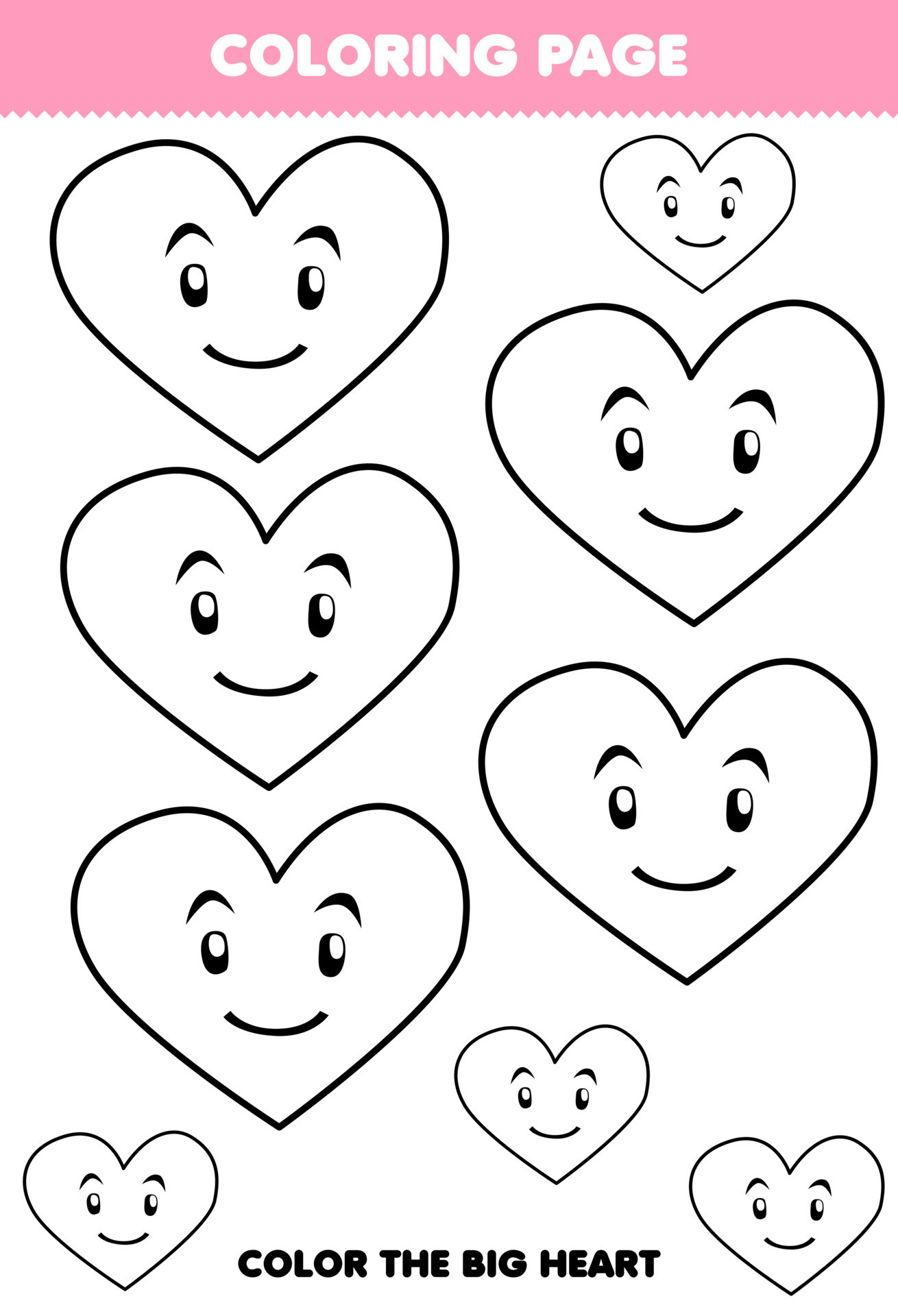 Education game for children coloring page big or small picture of