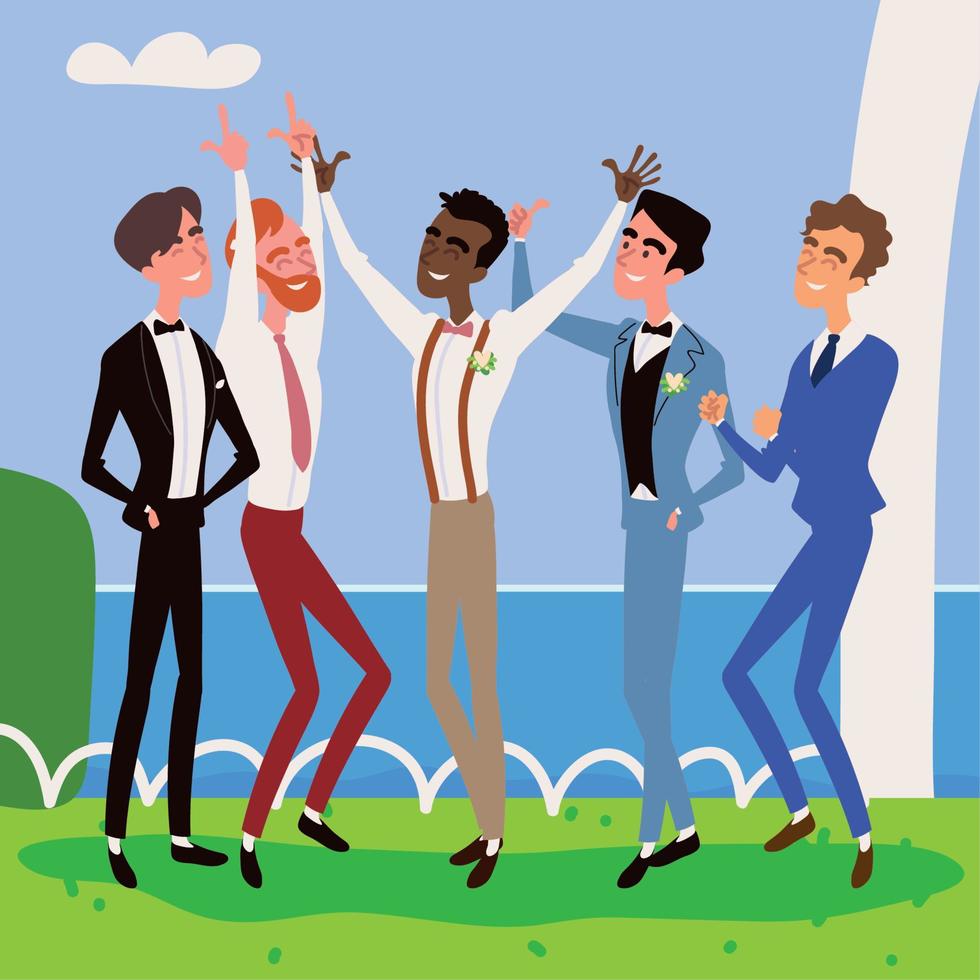 groom and groomsmen celebration vector