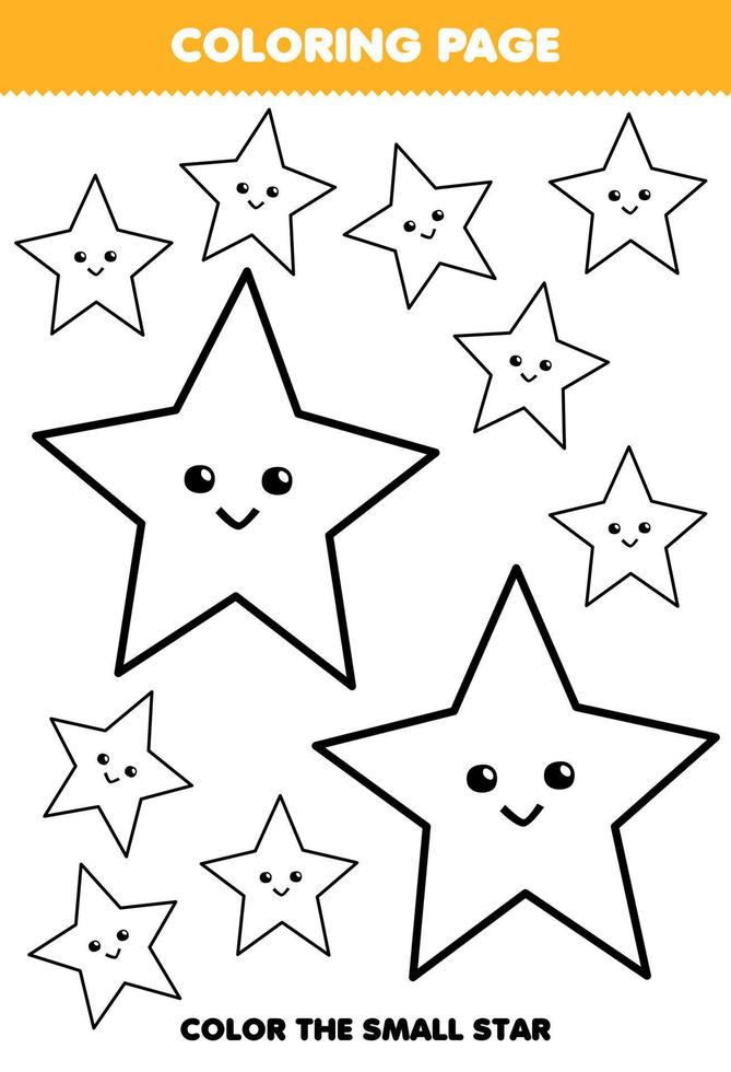 Education game for children coloring page big or small picture of geometric shape star line art printable worksheet vector