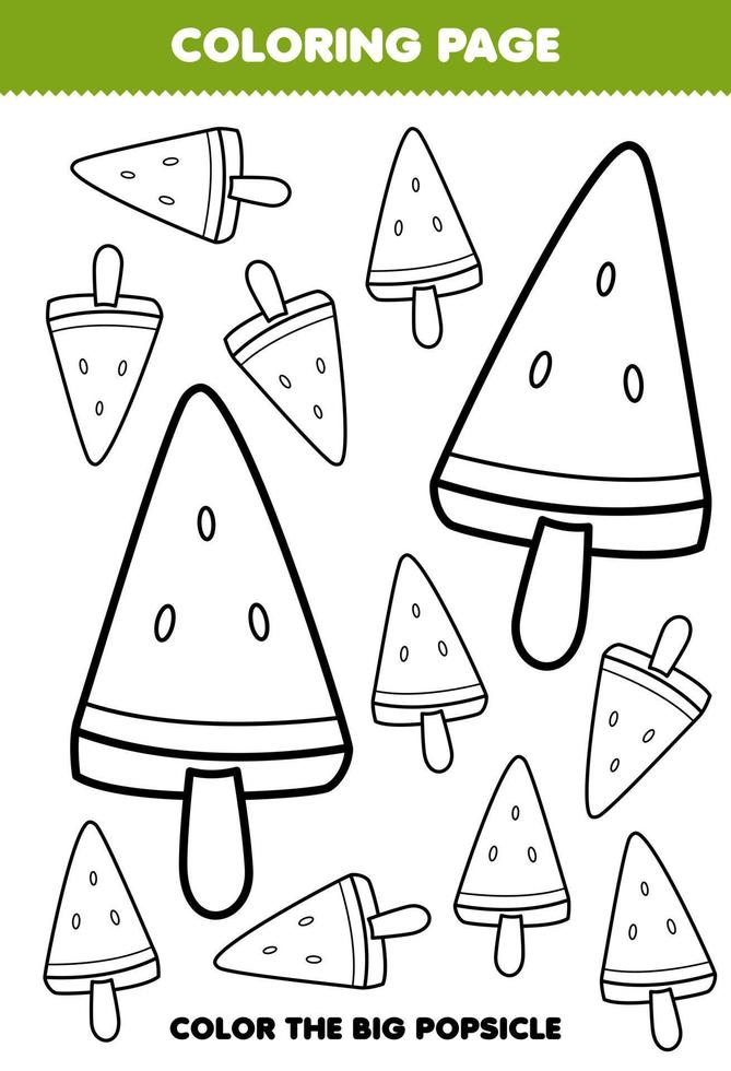 Education game for children coloring page big or small picture of popsicle printable worksheet vector