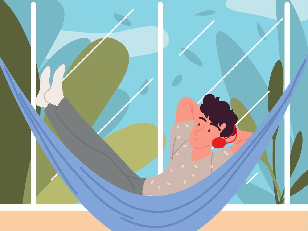 man listen music in hammock vector