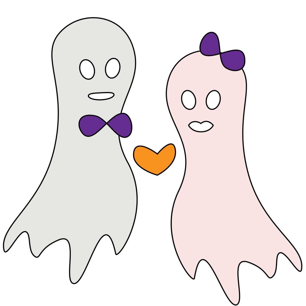 Two ghosts in love on a transparent background in trendy colors. Vector set for Halloween. Isolate