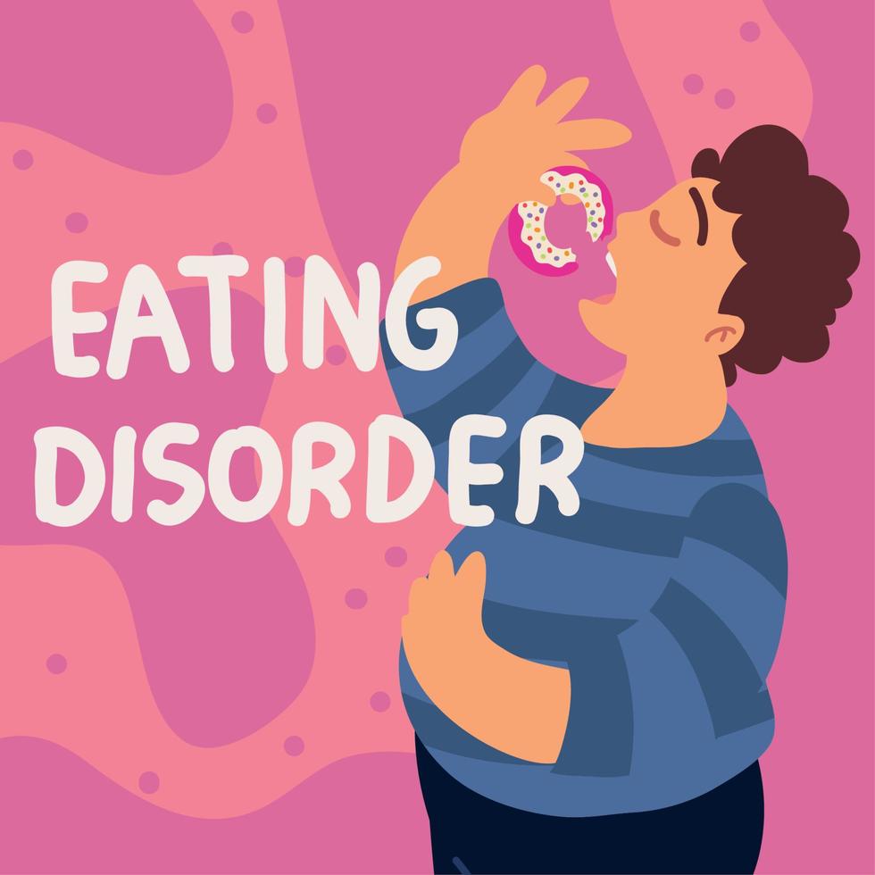 eating disorder, young with donut vector