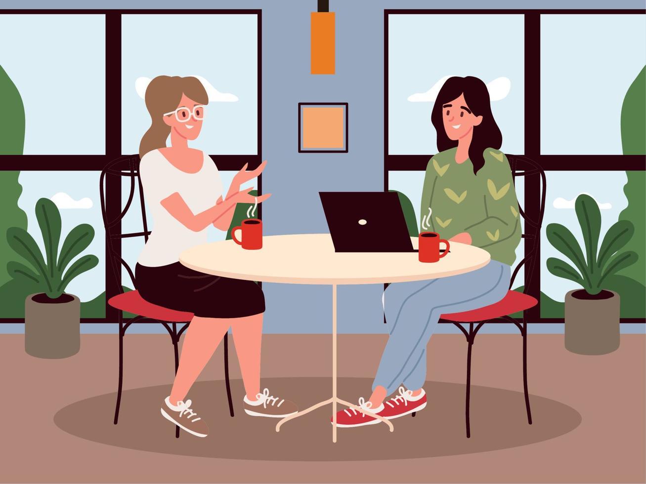 women spend time at a restaurant vector