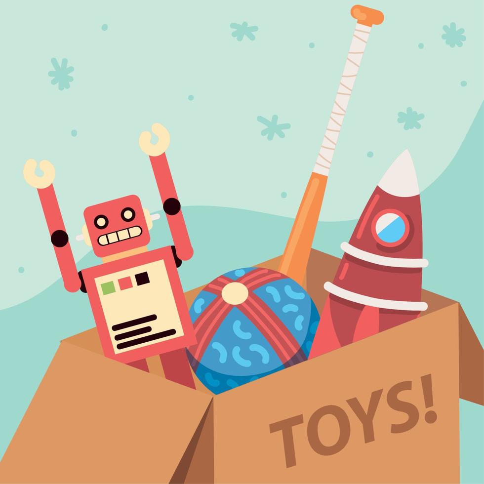 box with toys for kids vector