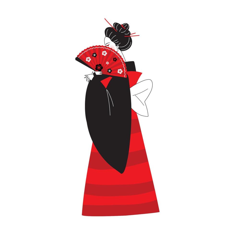 geisha con abanico vector