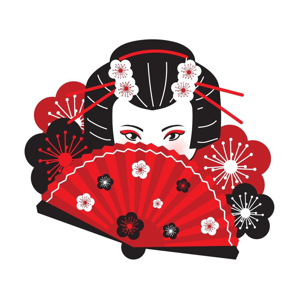 geisha face and fan vector