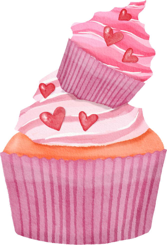 Pink cupcake watercolor painted png