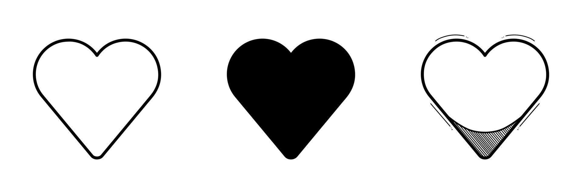 Vector illustration of heart icon set isolated on white background