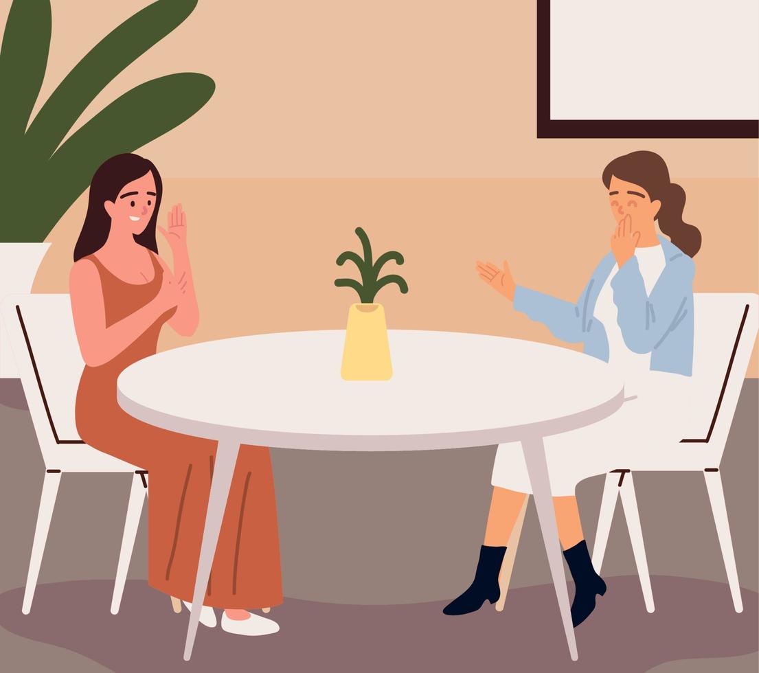 women talking in the restaurant vector