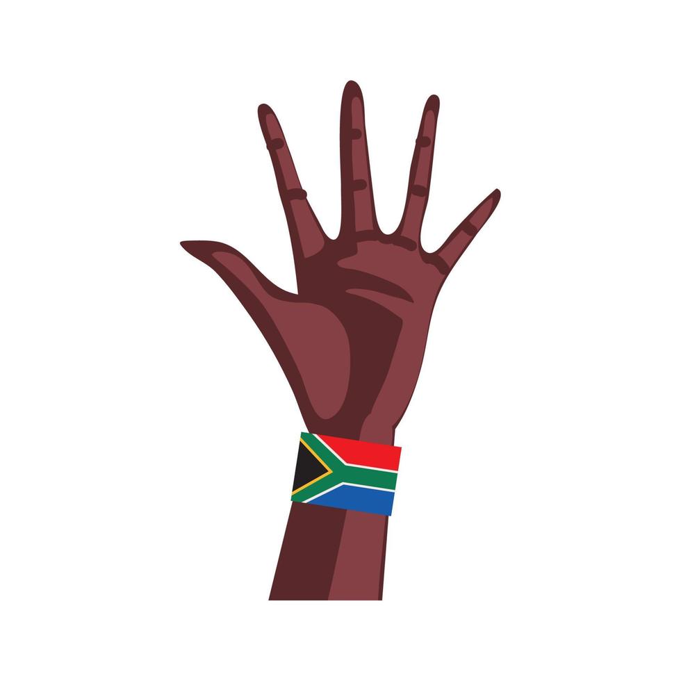 mano negra con la bandera de sudáfrica vector