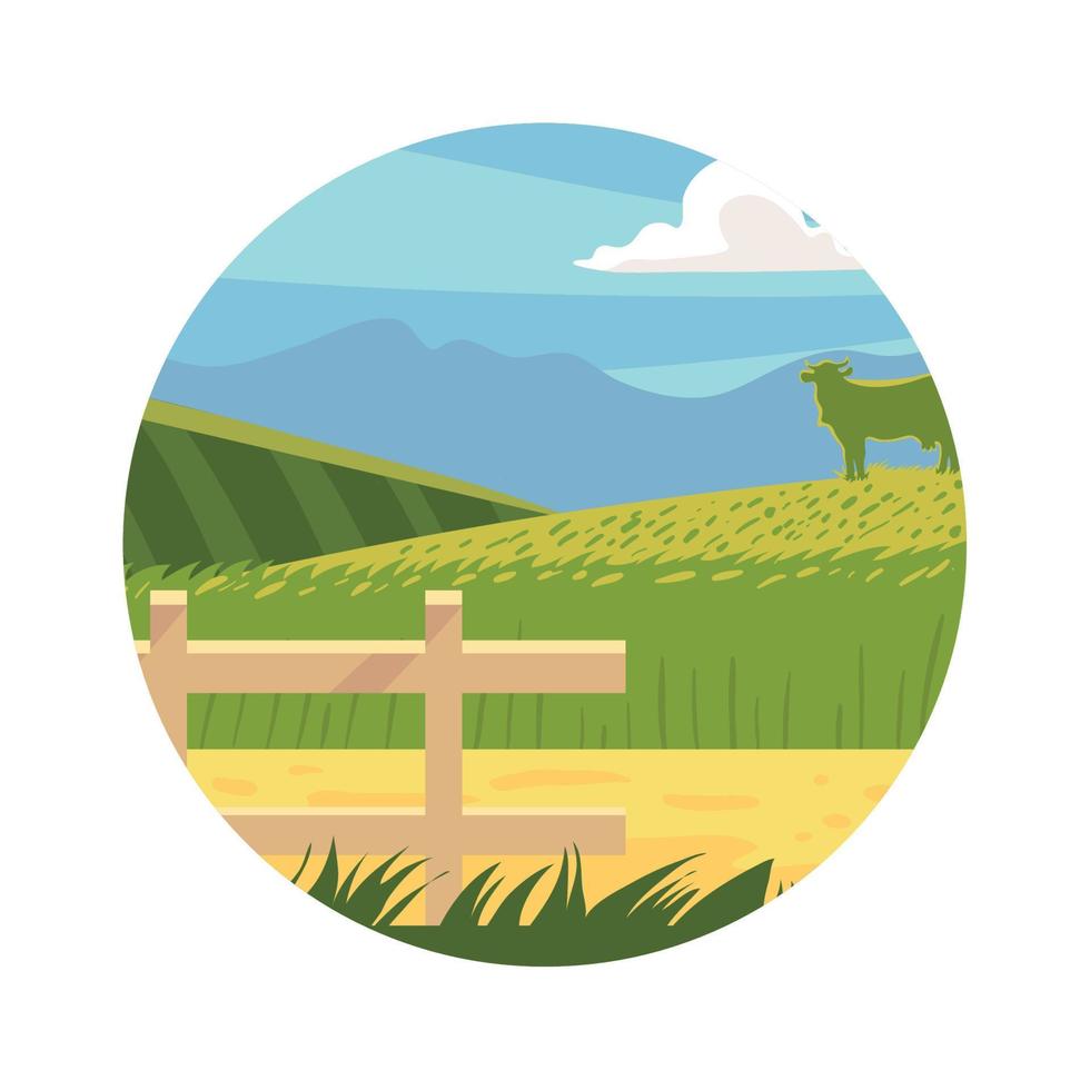 pradera rural y vaca vector