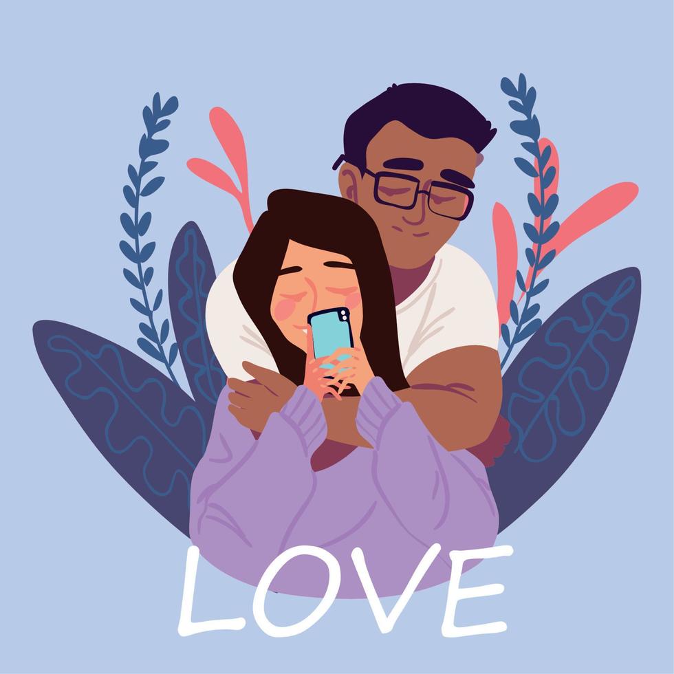 couple taking selfie vector